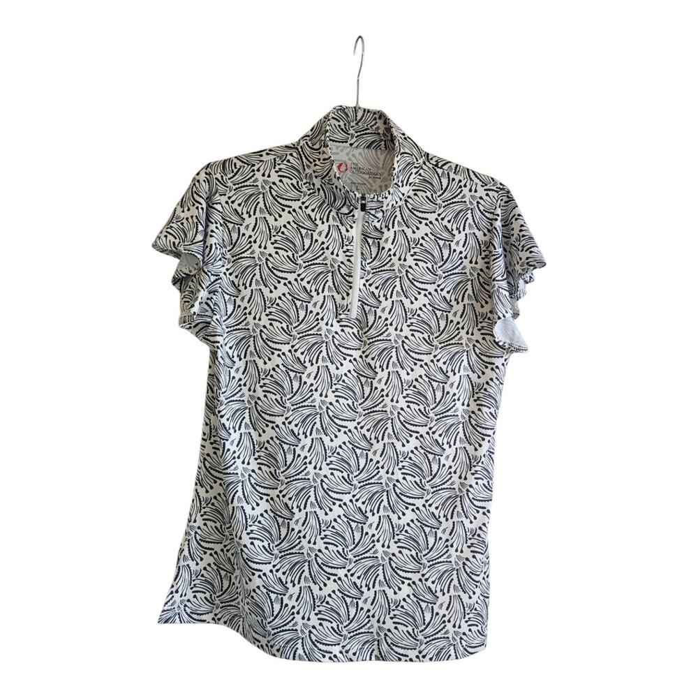 The American Outdoorsman for Women Size L Top Black/White Zip Neck Stretch S/S